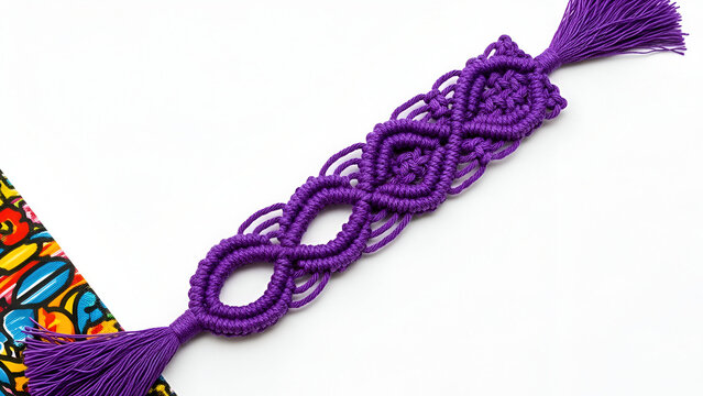Purple macrame bookmark with intricate knots