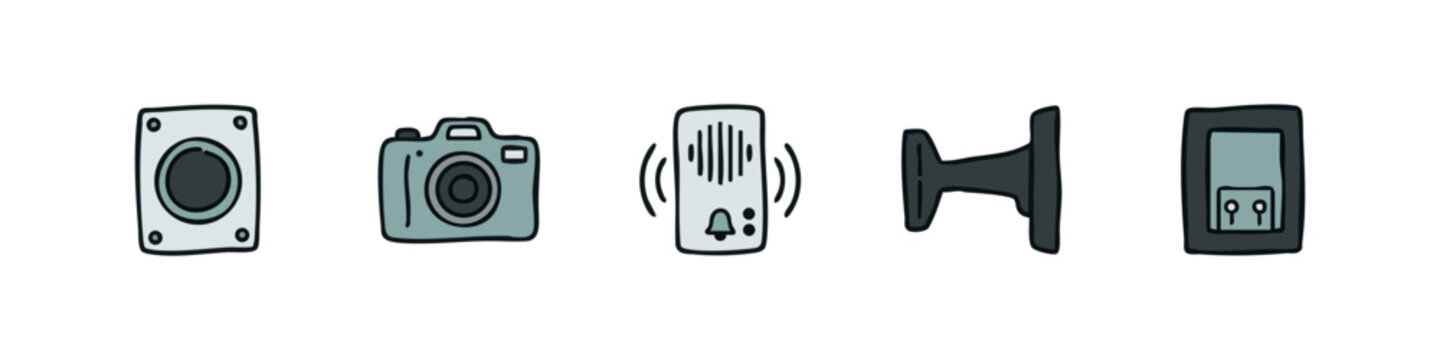 Security and Photography Icons Set with Camera Speaker and Intercom