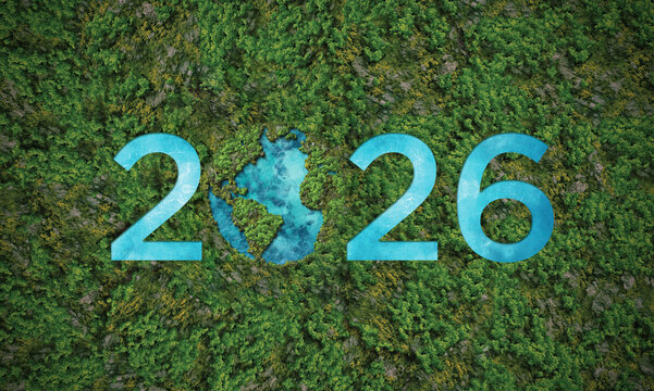 New Year 2026 green recycling and save our planet and earth environment. World water day 2026. Earth day 2026 concept.