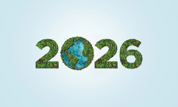New Year 2026 green recycling and save our planet and earth environment. World water day 2026. Earth day 2026 concept.