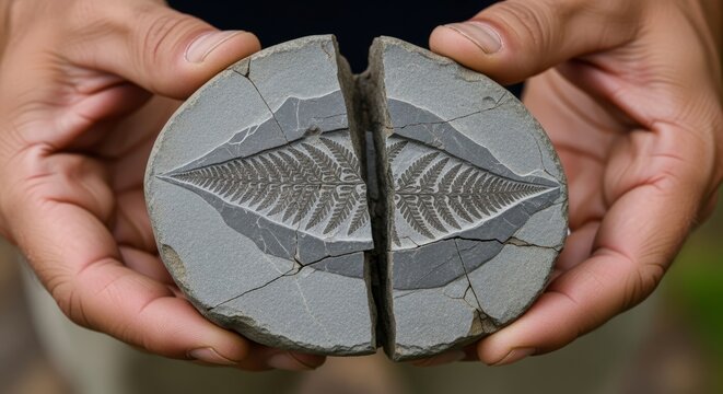 Hands holding fossilized fish bones.