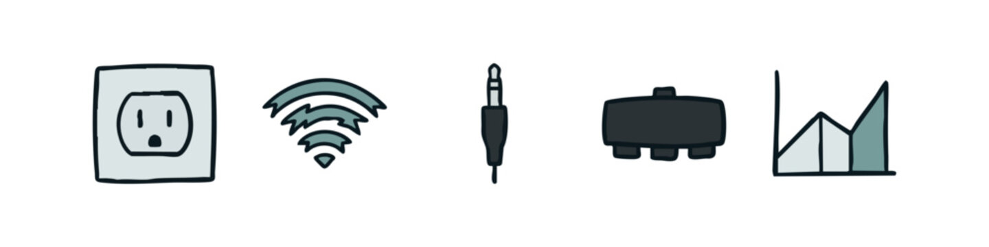 Hand-drawn Power, Audio and Data Icons Set