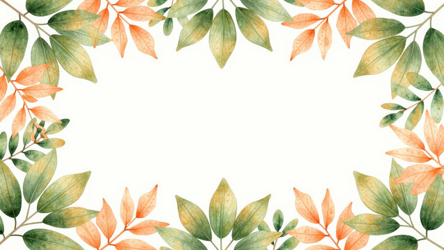 Autumn Leaf Border Frame with Watercolor Foliage