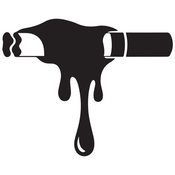 Cigarette melting into black sludge icon with cigarette addiction isolated illustration silhouette dripping