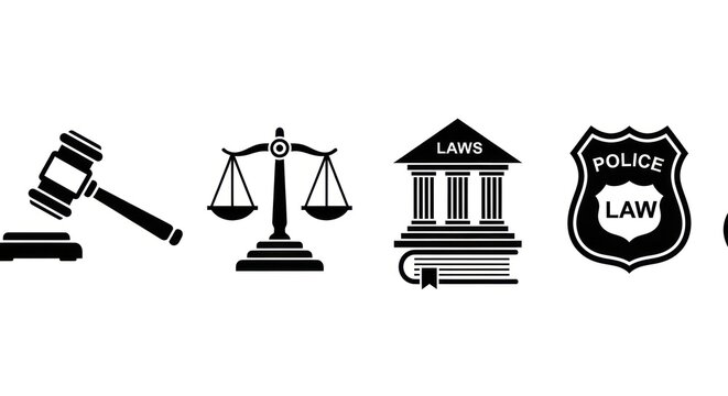 Legal icons law justice and police symbols for legal and court contexts