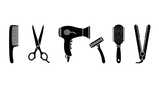 Styling tools silhouettes vector illustration for salon and beauty treatments