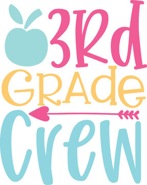 3rd grade crew t-shirt design, apple and arrow, textual graphic. t-shirt design