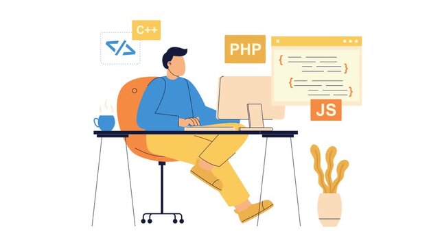 Professional Programmer Working at a Desk on a Complex Coding Project