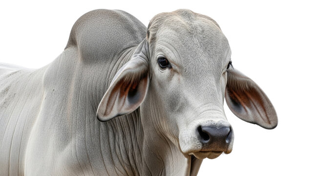 Brahman bull portrait with distinctive hump, majestic grey zebu cattle head, muscular nelore ox for livestock farming and ranching concepts isolated PNG with Transparent Background