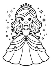 Fototapeta premium Charming Princess in Royal Attire: An enchanting illustration of a lovely princess, resplendent in a beautiful gown and a shining crown, surrounded by sparkling stars, ready to begin her fairy tale.