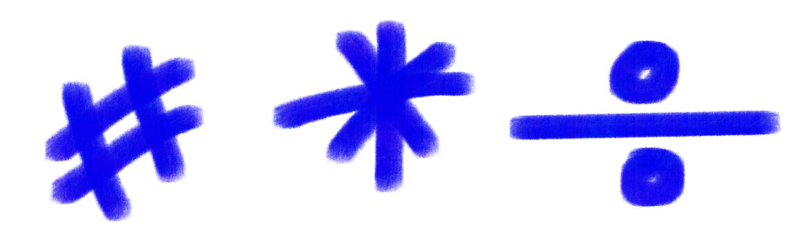 Blue hand drawn math symbols and abstract asterisk marks