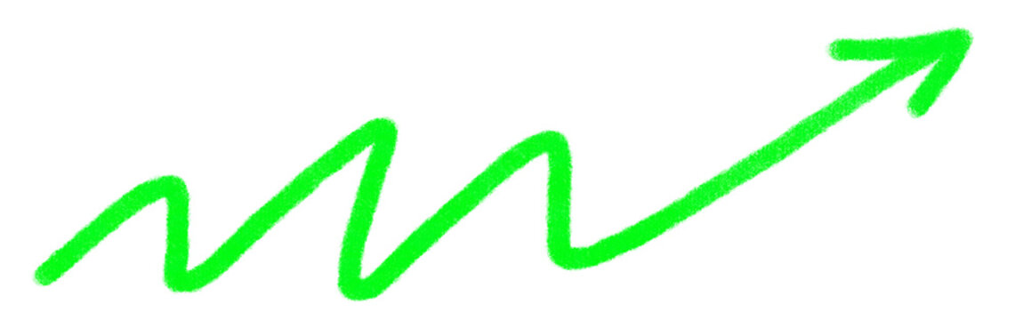 Green hand drawn zigzag wavy arrow pointing upwards
