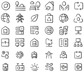 Minimal line icon set – Eco, navigation, business & UI outline symbols pack © PNG Designs 