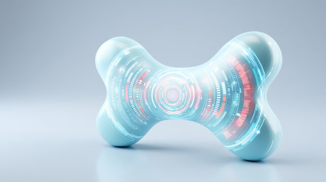Futuristic glowing digital device with circular holographic interface, sleek blue shell