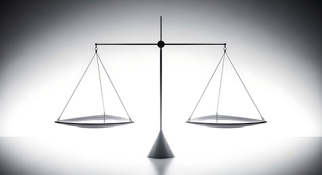 balanced metal scales on white background, equality concept