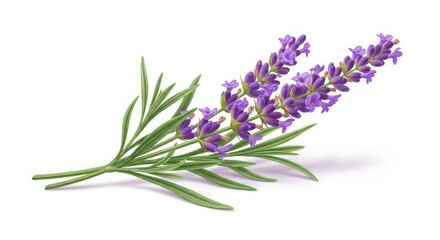 Obraz premium Lavender flowers with green leaves on white background
