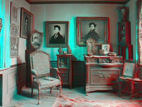 A historical display of stereoscopic images from the Victorian era, showcasing the fascination with 
