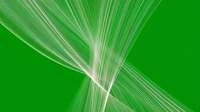 Green screen glowing thread lines effect thin luminous light abstract background creates calm peaceful dynamic energy motion