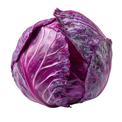 Obraz premium Fresh purple cabbage head with vibrant leaf texture on white background