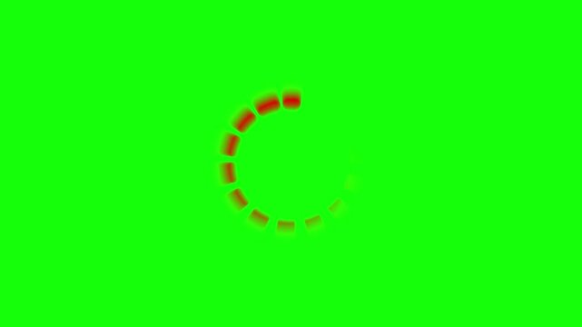 Loading animation circle with red blocks rotating smoothly against solid green background.