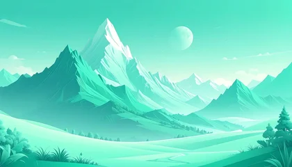 Keuken achterwand Koraalgroen A serene mountain landscape with a large moon in a greenish hue  © cahaya
