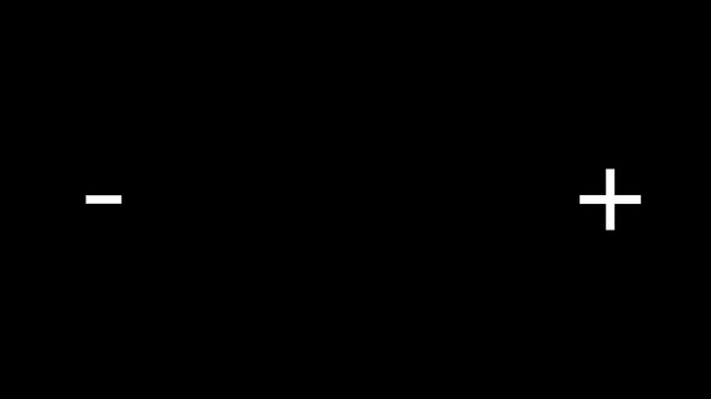 Battery charge motion graphic footage, showing a dynamic white animated minus and plus sign.