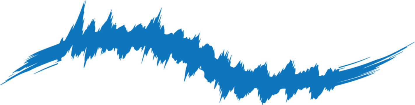 A vibrant blue paint stroke featuring a hand-drawn, jagged texture with dynamic movement, ideal for headers, underlines, or artistic accents.