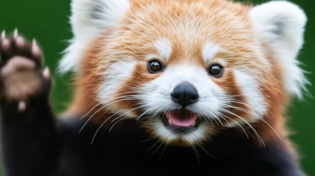 Cute red panda cub playful close up video.