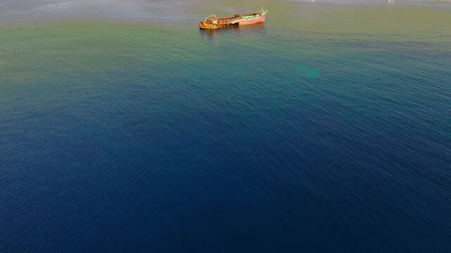 Drone Footage Cargo Shipwreck Rocky Coastal Reef Phan Rang Ninh Thuan Vietnam 2023