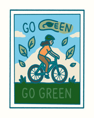 Fototapeta premium Go Green Lifestyle Illustration with Woman Riding a Bicycle