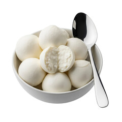 Fototapeta premium Bowl of fresh mozzarella balls with spoon
