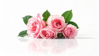 Fototapeta premium Pink Rose Bouquet Minimal White Background. Small bouquet of pink roses arranged on clean white background with elegant style.