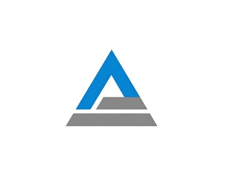 Graphic design of a geometric triangle shape. The upper section is blue, the bottom section is gray with a white background