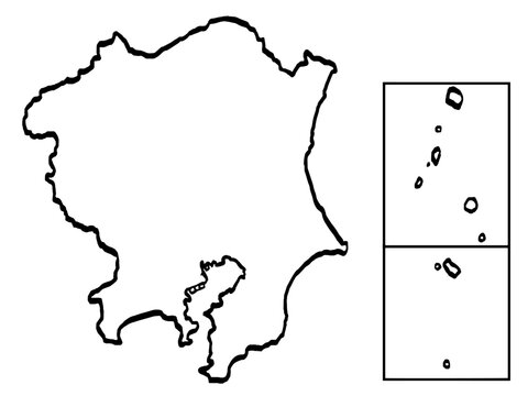 関東地図 筆タッチ 和風 東日本 / A brushstroke map of Kanto