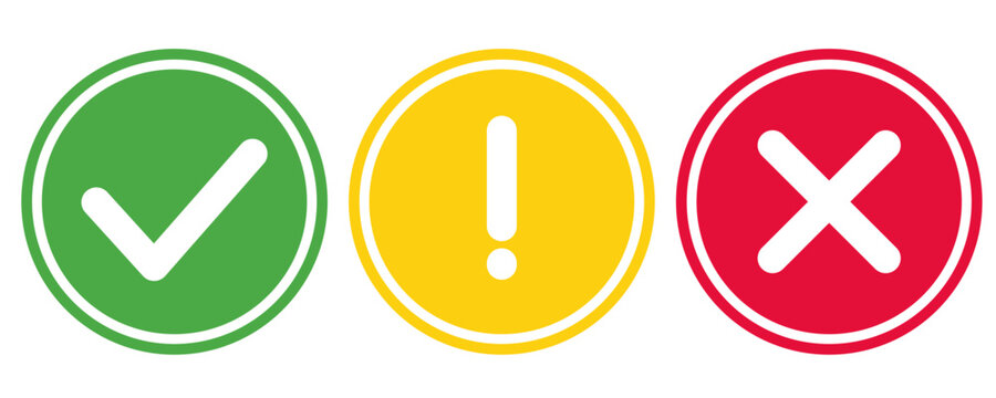 vector check, cross and exclamation mark icons 