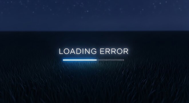 Loading error message at night with technology progress animation software internet connection buffering