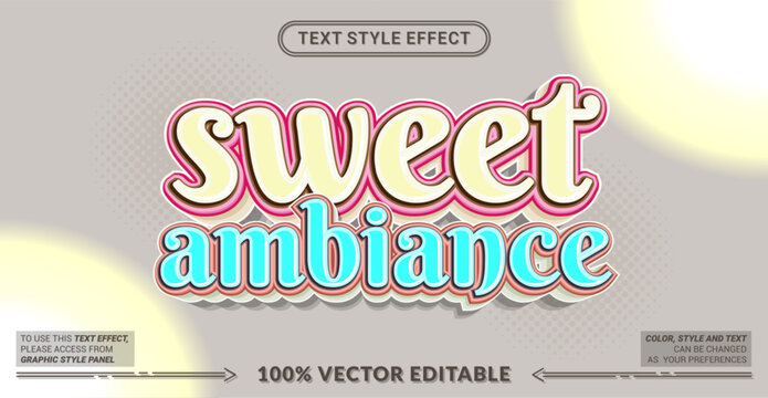 Editable text effect vector &ldquo;Sweet Ambiance&rdquo; features soft playful 3D lettering with pastel tones, gentle highlights, and cozy vibes perfect for cute, lifestyle, and romantic designs.
