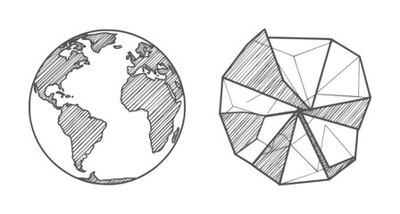 Hand drawn globe and geometric abstract shape white earth continents africa © Mohammad