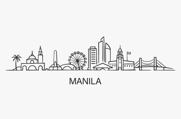 Obraz premium Flat Design one line without breaking the Manila city.