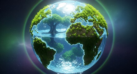 Fototapeta premium Earth Globe with Green Trees Growing.