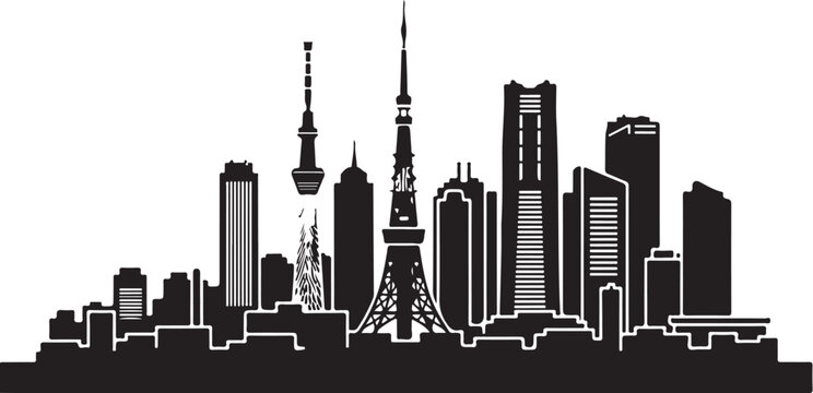 City skyline, Tokyo cityscape, black silhouette, urban landscape, vector illustration