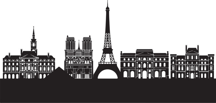 Paris cityscape, Eiffel Tower silhouette, black and white skyline, urban landscape vector