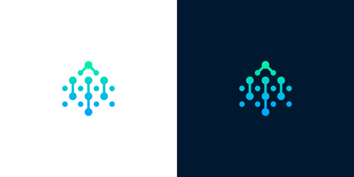Abstract digital network or data structure concept logo icon. Futuristic interconnected nodes representing technology or science
