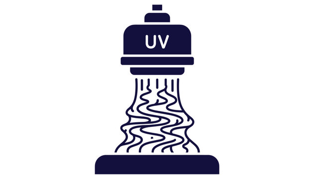 Silhouette icon of an ultraviolet sterilization system showing water or liquid flowing through a chamber for microbial decontamination.