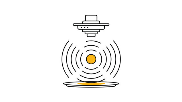 Wireless sensor device emitting electromagnetic waves towards circular base for smart technology and connectivity themes.