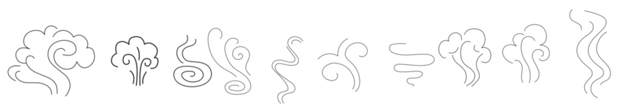 set of steam and smoke lines icons air wind and scent 