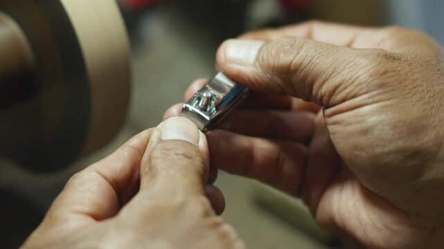 Craftsman testing sharpness of a nail clipper