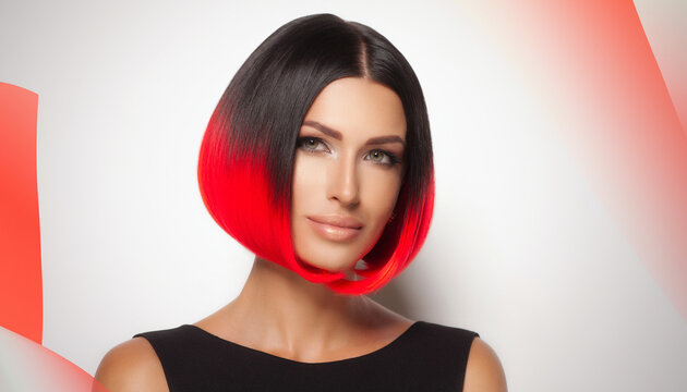 A woman with a black to red ombr&eacute; bob haircut 