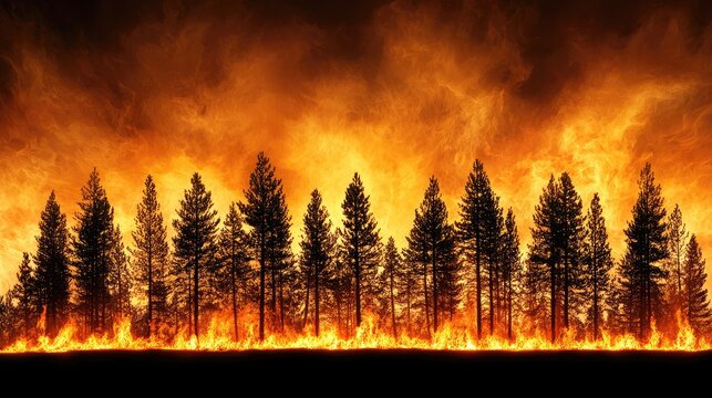 forest fire burning trees on fire