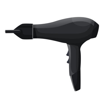 A black hair dryer home appliance in clean graphic style on white background for grooming care. Vector illustration